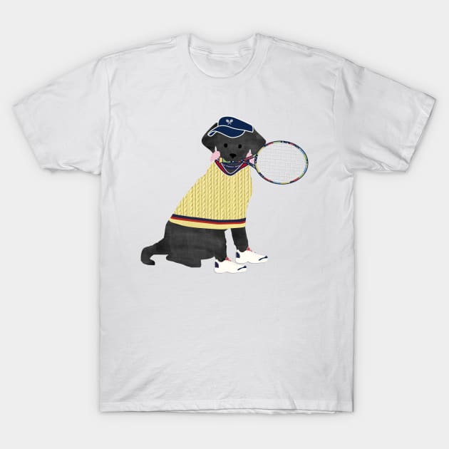 Black Lab Preppy Tennis Dog T-Shirt by emrdesigns